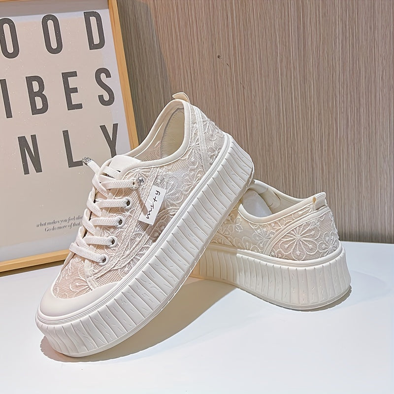 Women's Floral Pattern Thick Bottom Lace Up Sport Shoes