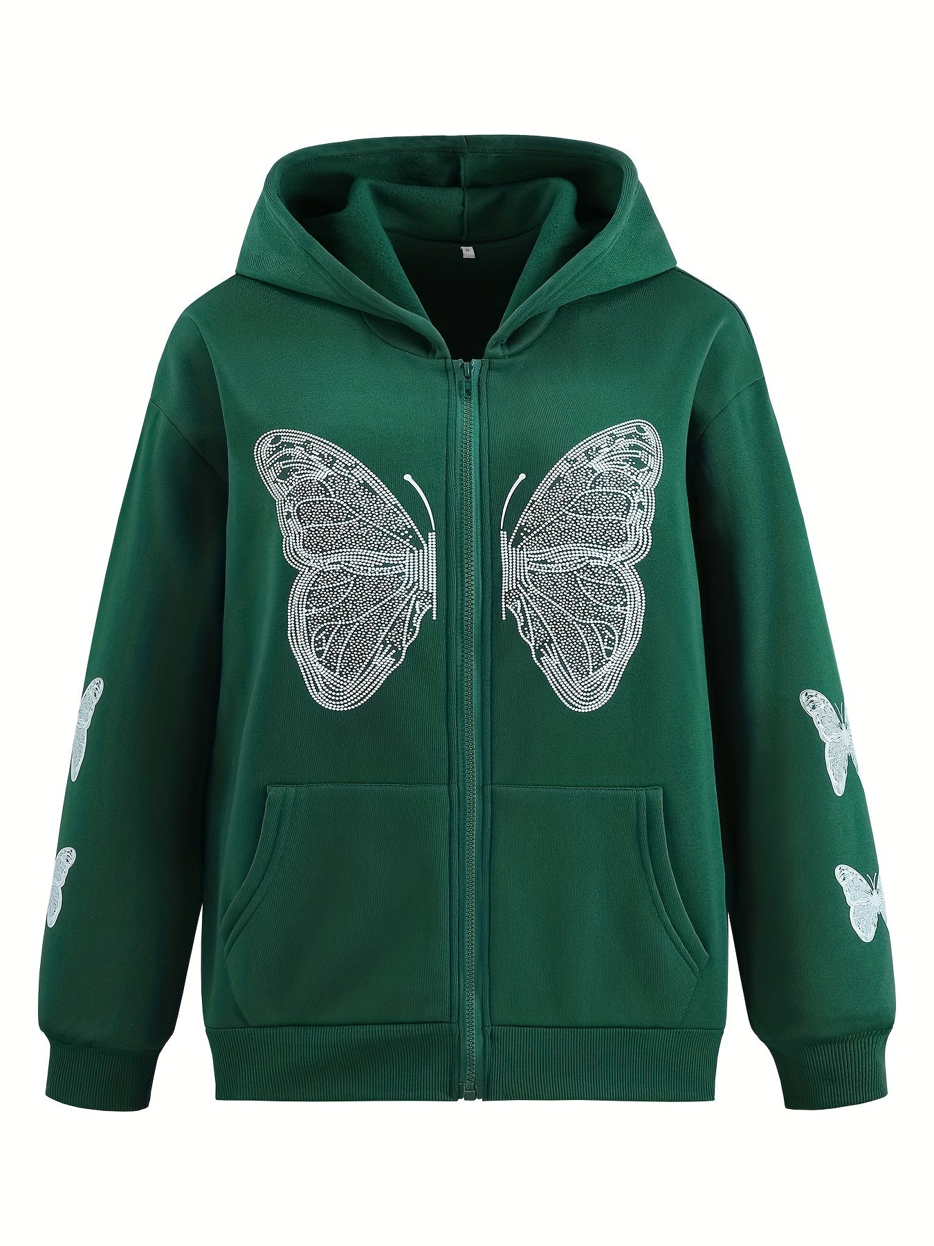 Butterfly Print Sweatshirt Y2K Zip Up Hoodie Casual Tops