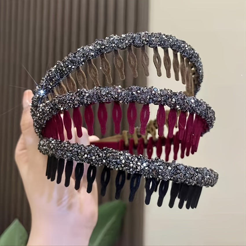 Rhinestone Wave Hair Hoop Crystal Hairband Non slip Hair Accessory