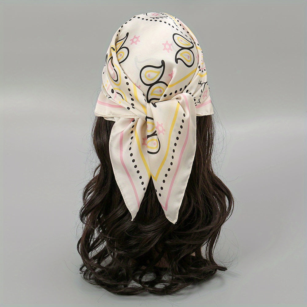 Geometric Paisley Print Bandana Square Scarf Satin Neckerchief