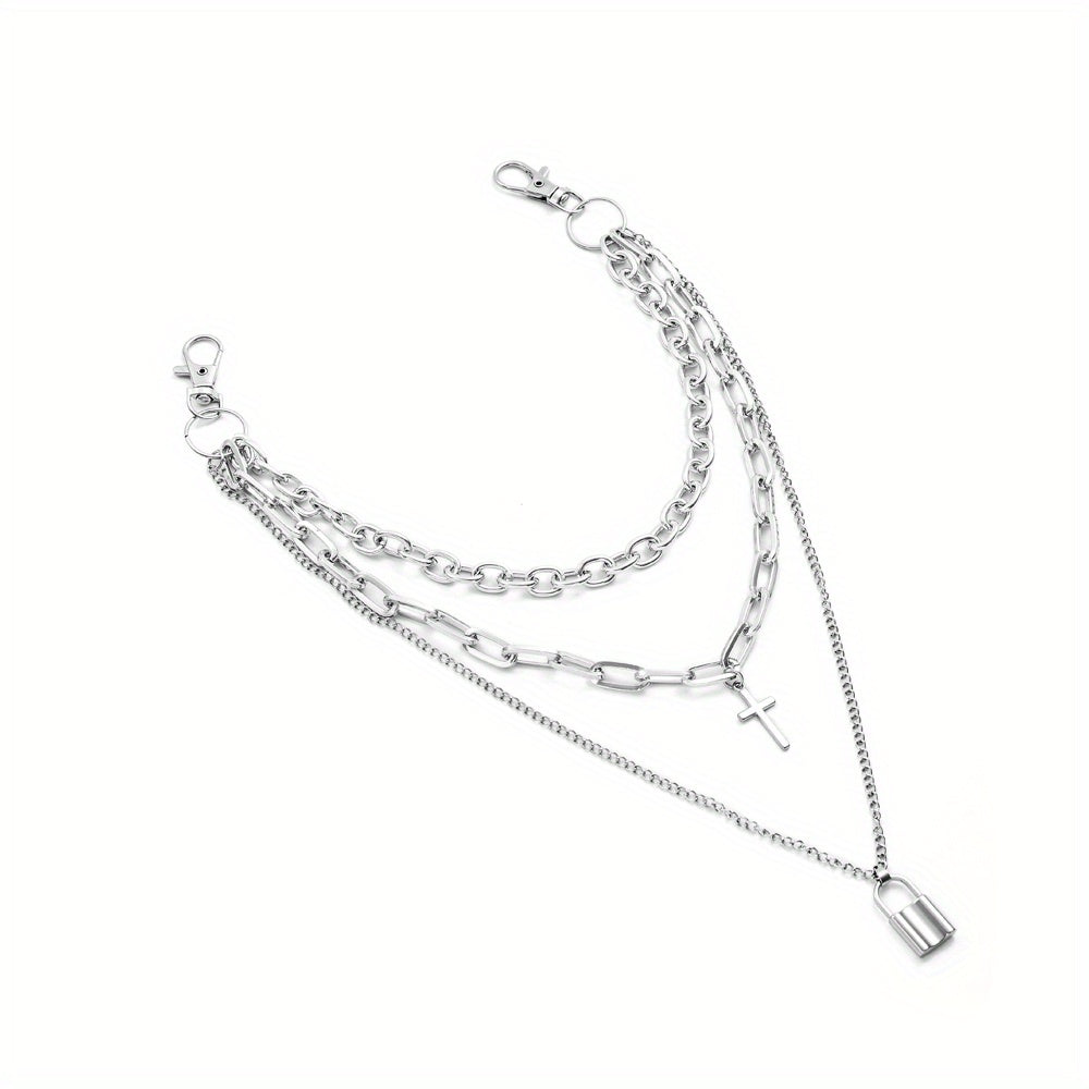 Lock And Cross Pendant Metal Chain Men's Waist Chain