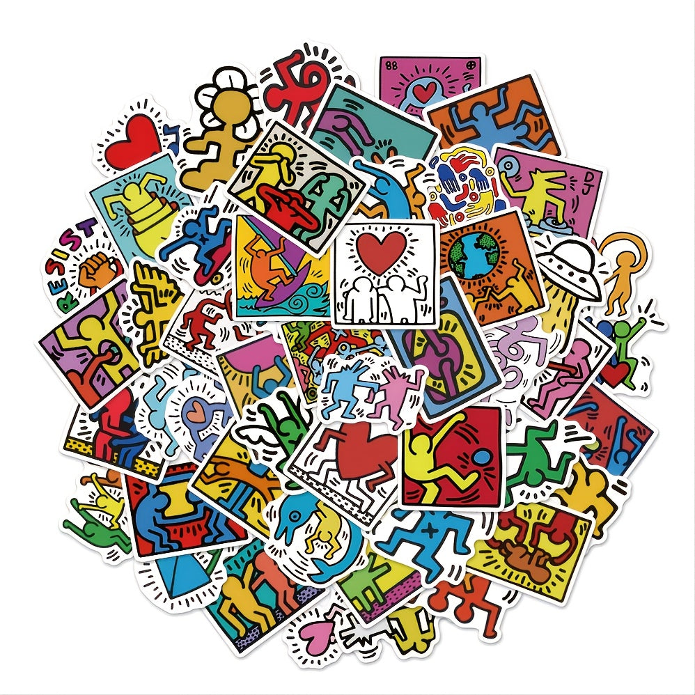 50sheets Skate Haring Sticker Waterproof Phone Case Decor Sticker