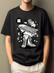 Men's Skull Dumbbell Print Fitness T-shirt