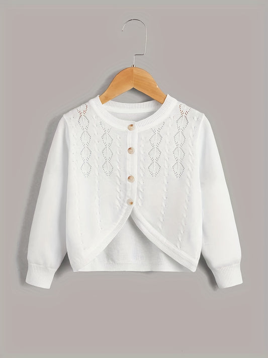 Toddler Girls Knitted Short Cardigan Button Down Plain Thin Knit Top