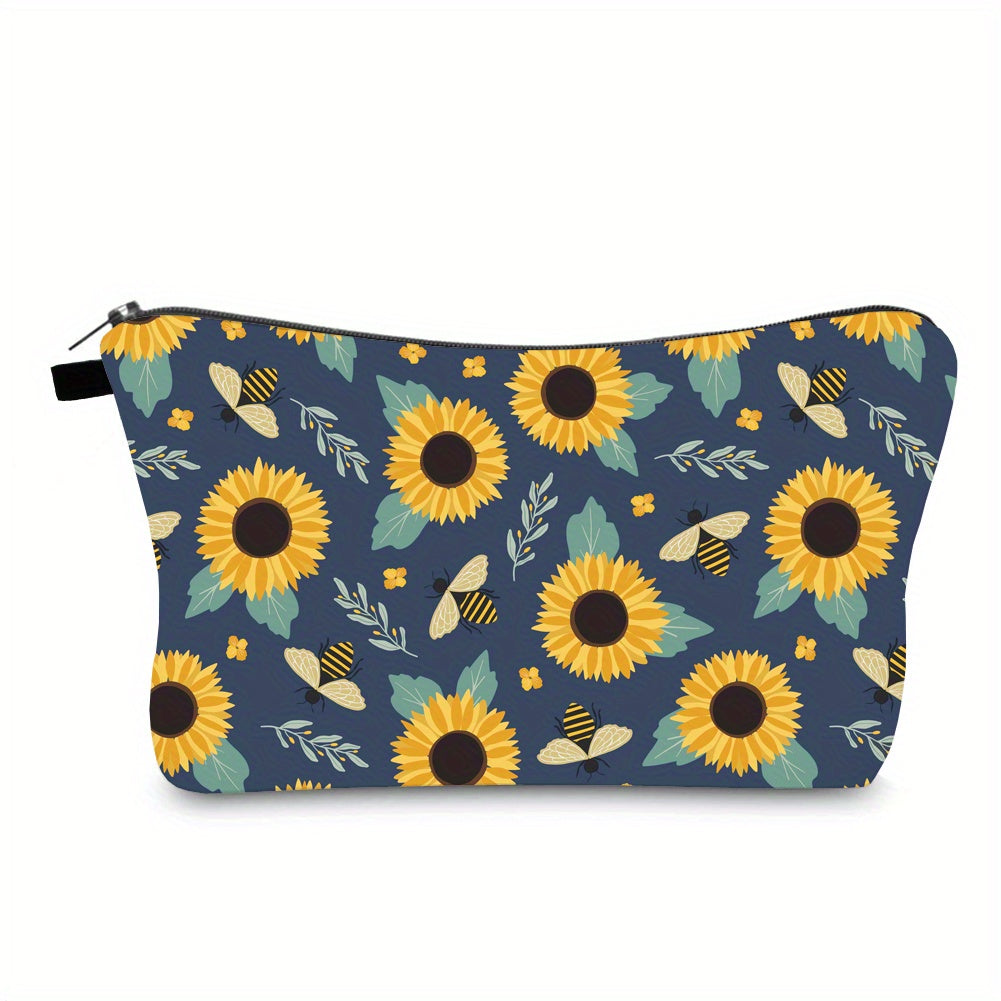 Sunflower Bee Waterproof Makeup Bag Toiletry Pouch Women Travel Accessory