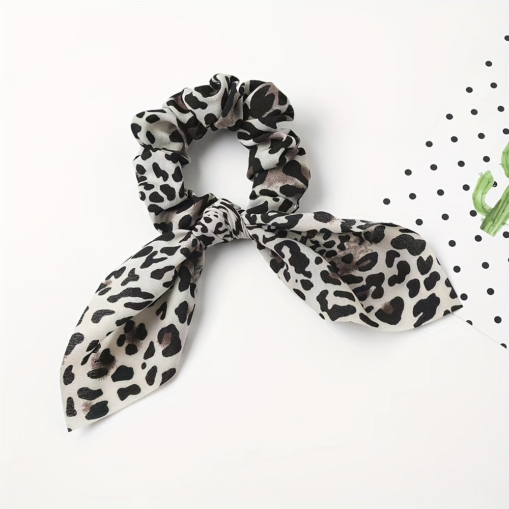 Leopard Print Bow Hair Scarf Scrunchies Boho Hair Tie Elastic Hair Scrunchy