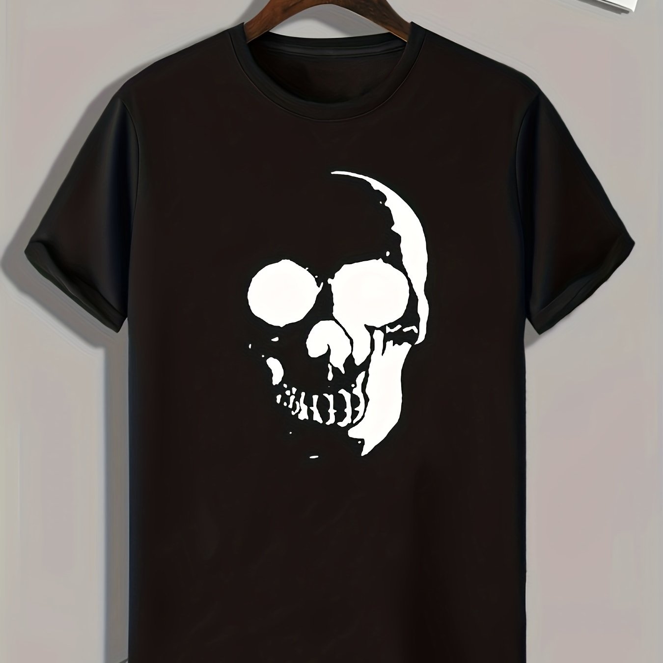Skull Pattern Print Men's Comfy Sports T shirt Graphic Tee