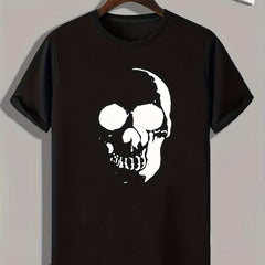 Skull Pattern Print Men's Comfy Sports T shirt Graphic Tee