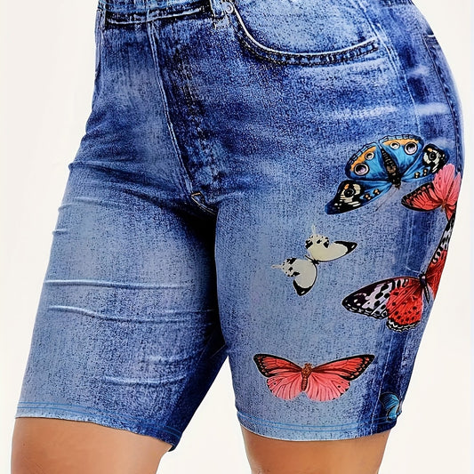 Women's Butterfly Denim Yoga Running Shorts