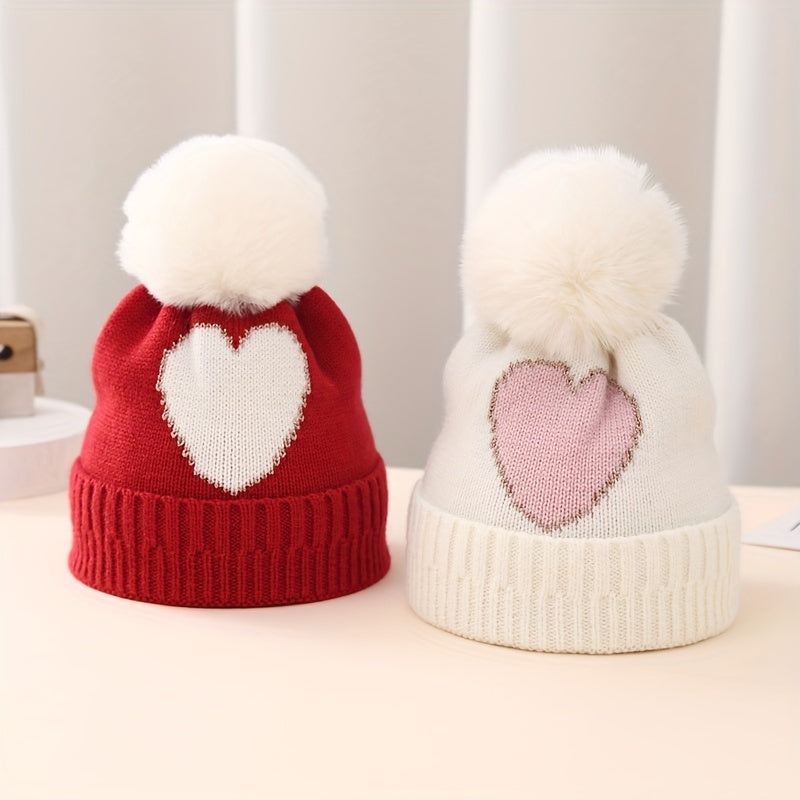 Golden Silk Edge Jacquard Love Knitted Hat for Children