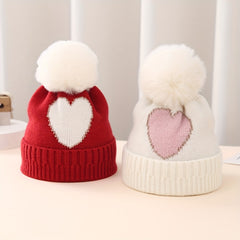 Golden Silk Edge Jacquard Love Knitted Hat for Children