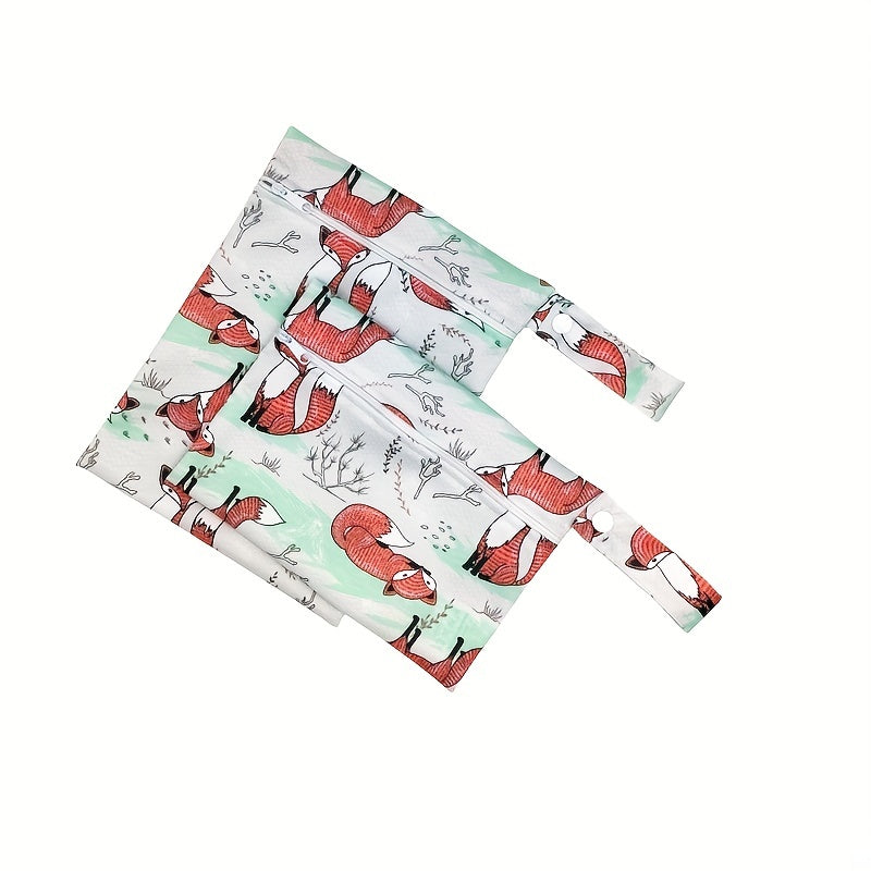 2pcs Fox Print Waterproof Diaper Bag Washable Travel Bag