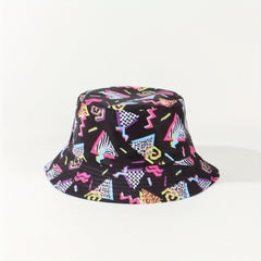 Cartoon Flower Print Reversible Bucket Hat Breathable Fisherman Cap