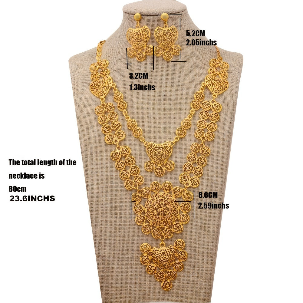 18K Plated Jewelry Set with Pendant Necklace & Dangle Earrings