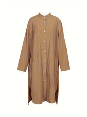  Plaid Print Button Up Stand Collar Longline Shirt