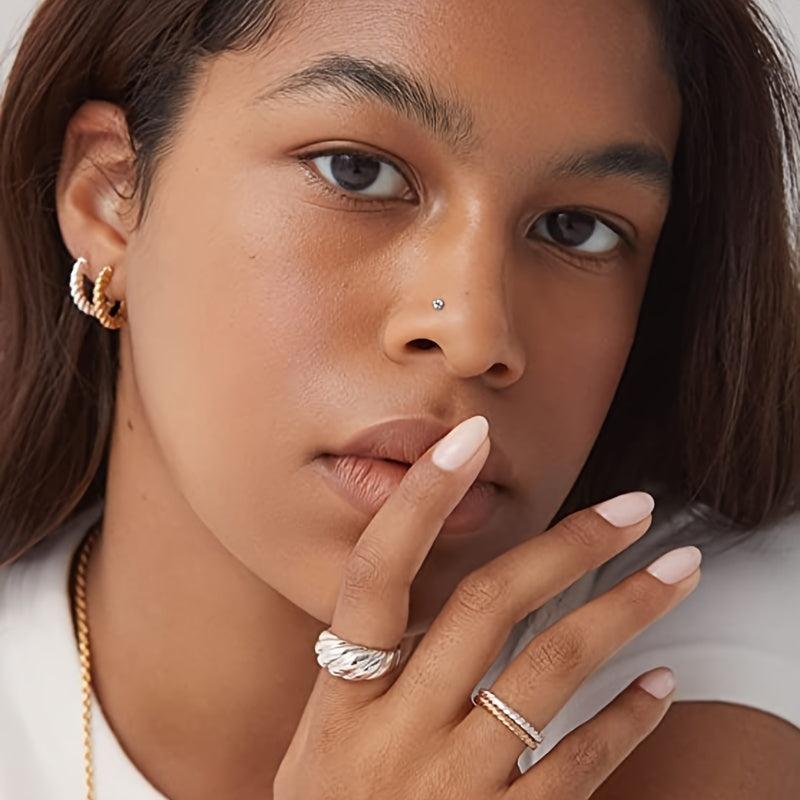 Crystal Rhinestone Nose Ring Set Zicron Inlaid Holiday Style