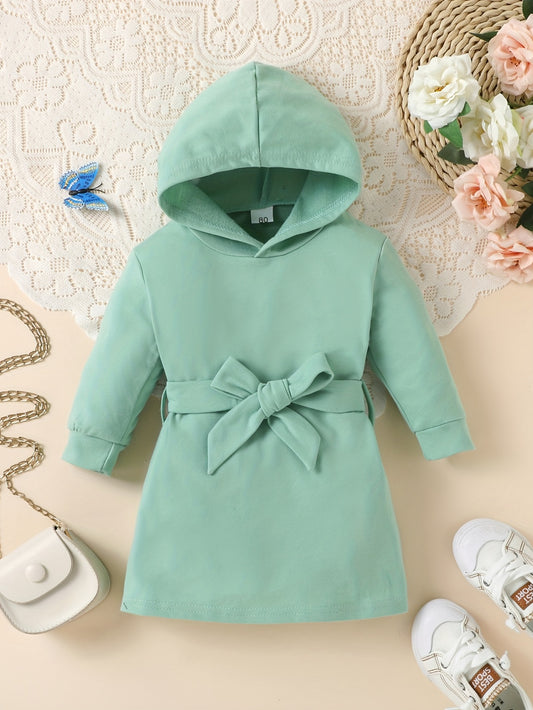 Baby Girl's Hoodie Sweatshirt Dress Belted Tunic Kid's Casual Hooded Dress