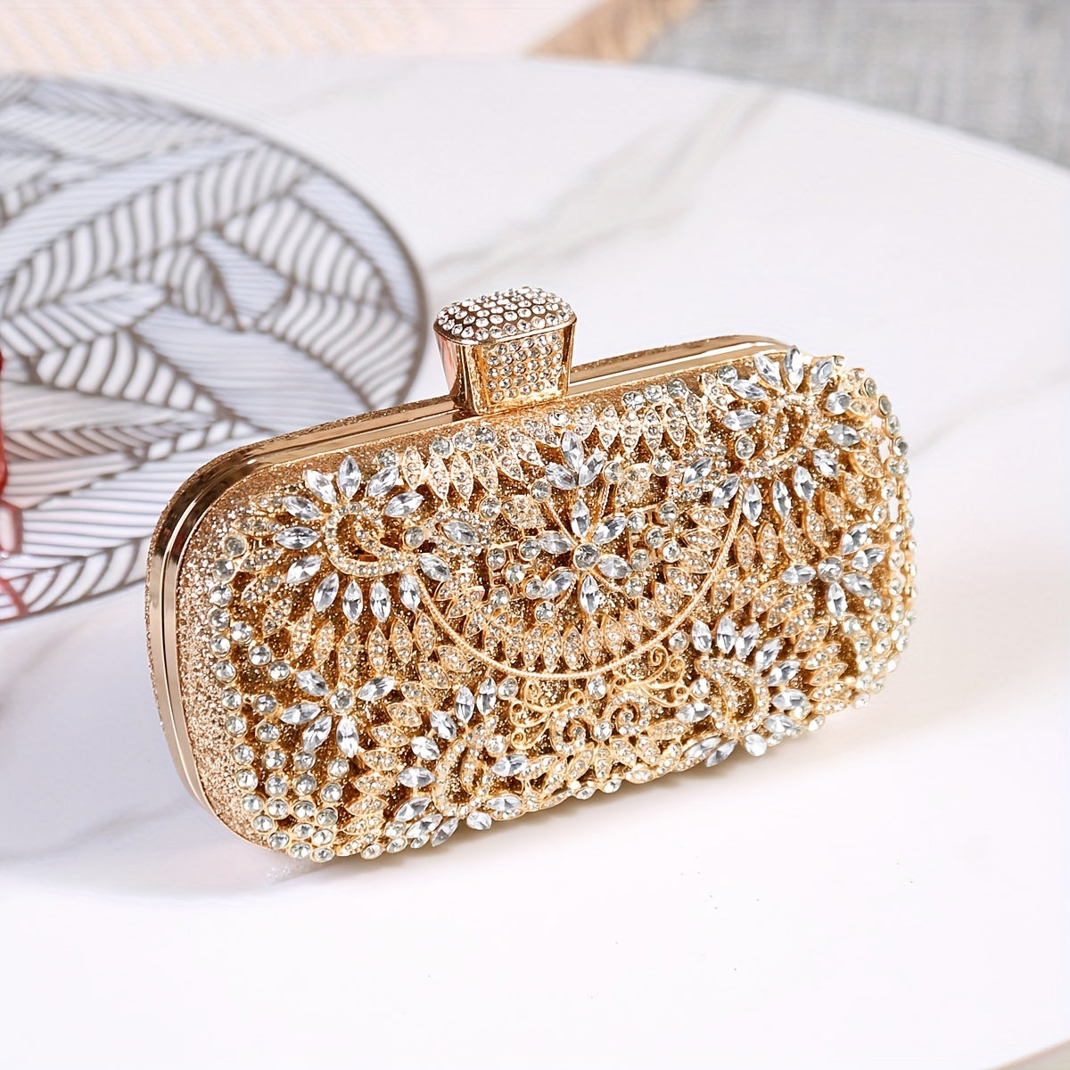 Rhinestone Flower Evening Bag Box Clutch Purse for Wedding Prom