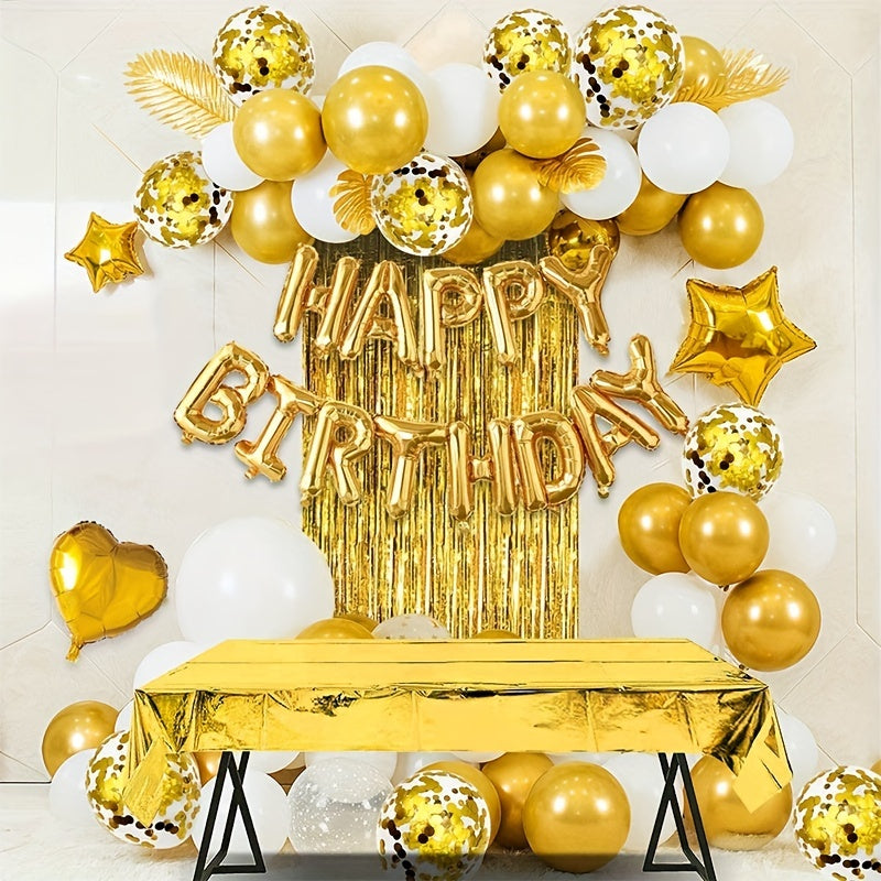 Rose Birthday Party Decoration Kit with Fringe Curtain & Balloons