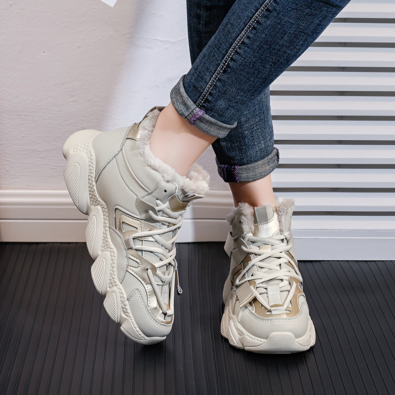 Plush Lined Thermal Furry Chunky Sneakers Casual Fall Winter Shoes