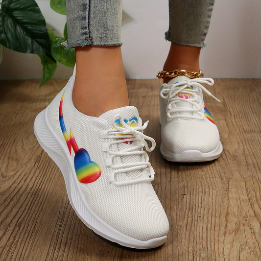 Women's Love Heart Platform Sneakers Lace Up Outdoor Shoes