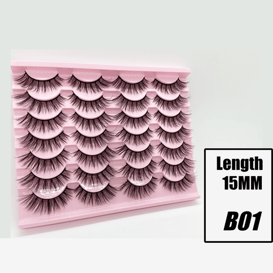 14 Pairs Fluffy False Eyelashes 15mm Long Dramatic Faux Mink Strip 3D Lashes