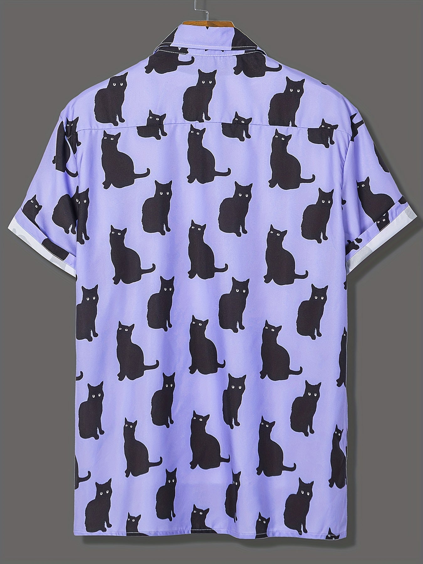 Cat Print Men's Casual Short Sleeve Shirt for Summer Vacation Resort