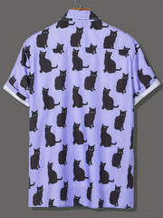 Cat Print Men's Casual Short Sleeve Shirt for Summer Vacation Resort
