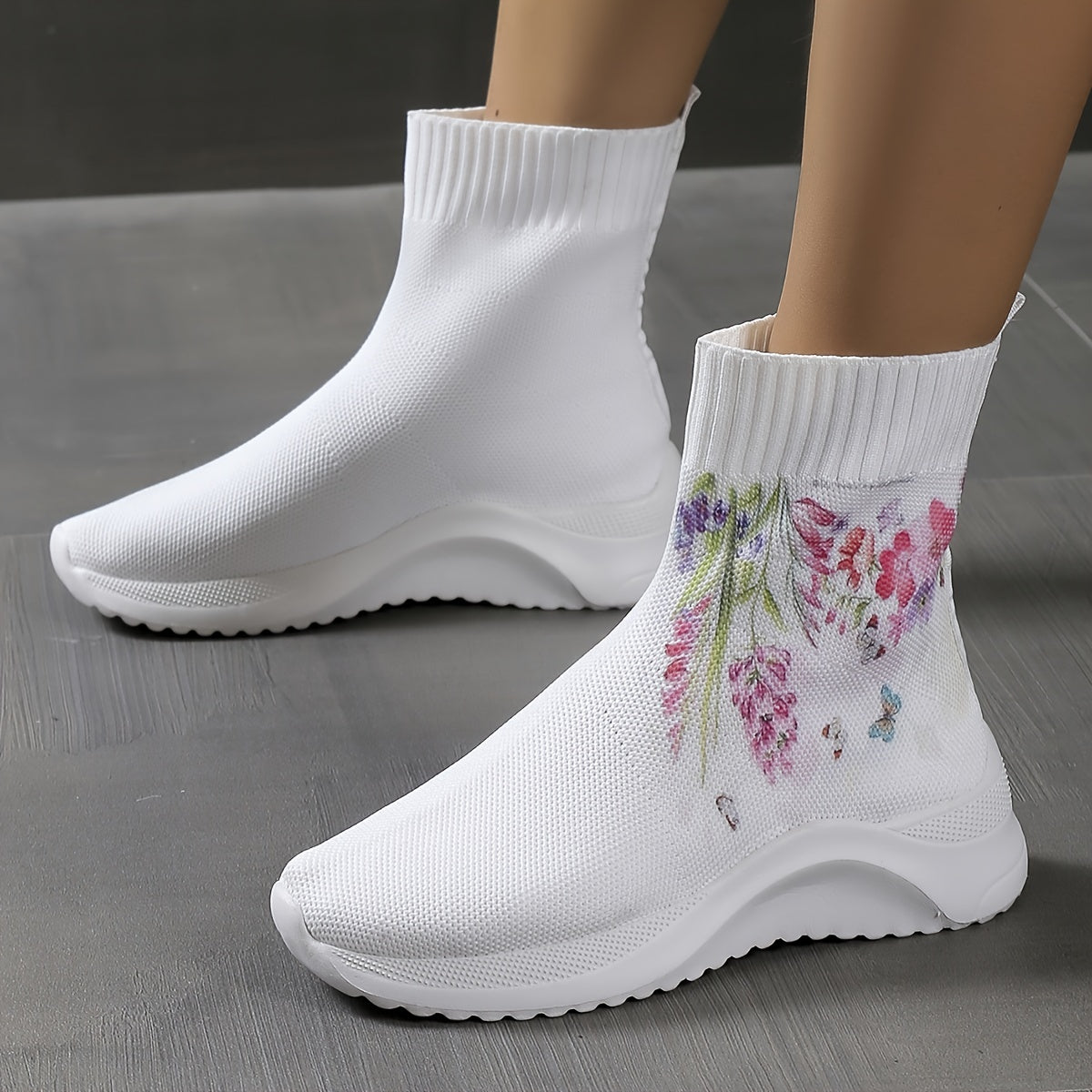 Women's Floral High Top Sock Boots Stretch Ankle Sneakers