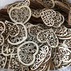 10pcs Wooden Love Flower Shapes for DIY Projects - 53mm