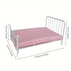 1:12 Dollhouse Iron Single Bed Set Pink Upholstery Nightstand Vintage De