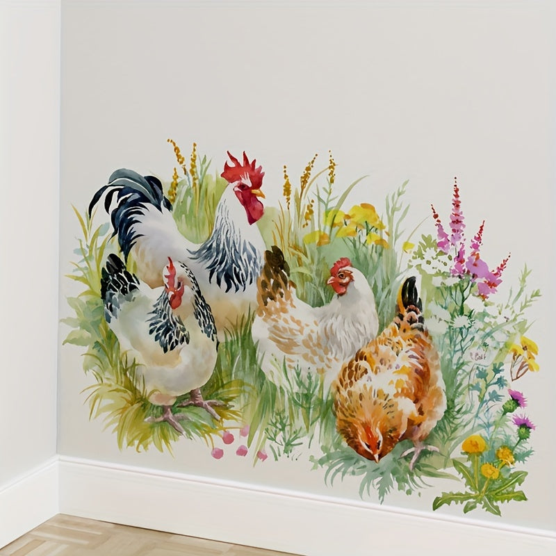 Pastoral Wall Sticker Grass Rooster Hen Pvc Waterproof Self-adhesive Removable