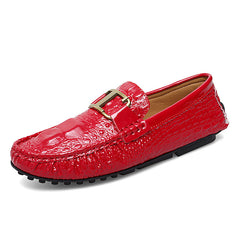 Red Metal Buckled Loafers Women's Casual Flat Shoes