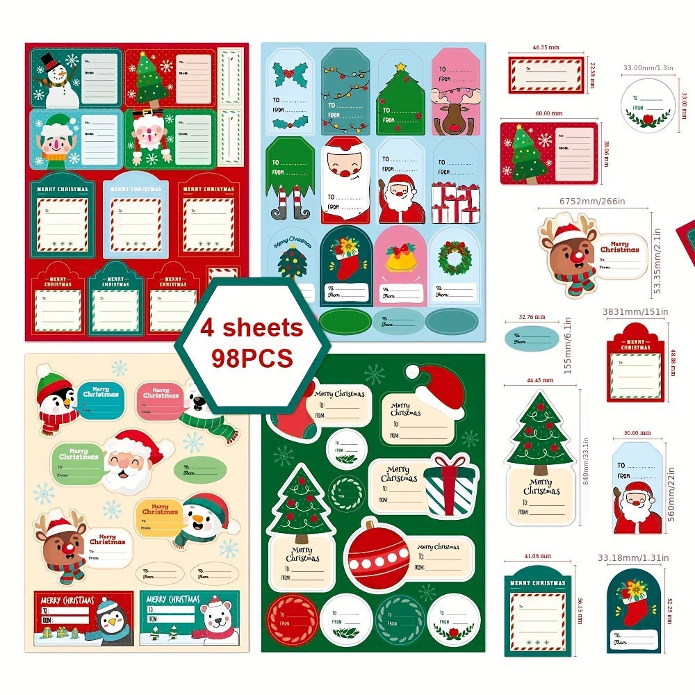 Christmas Gift Label Sticker 98pcs - Xmas Decoration Label Navidad