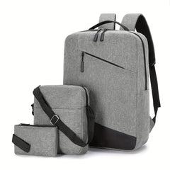 3pcs Men's Backpack Crossbody Bag Set USB Charging Port Double Shoulder Bag