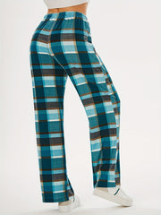  Plaid Print Straight Leg Comfy Pants