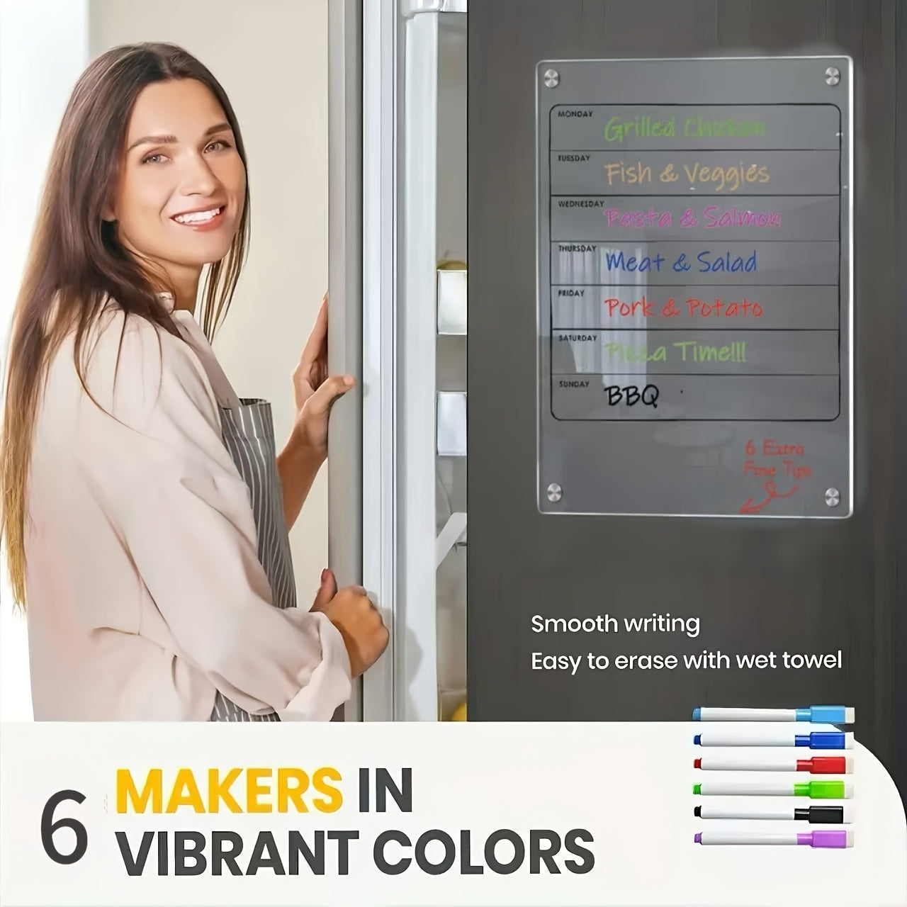 Acrylic Fridge Magnets Memo Board 6 Colored Whiteb