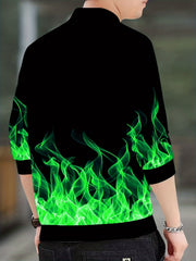 Men's Flame Pattern Zip Up Varsity Jacket