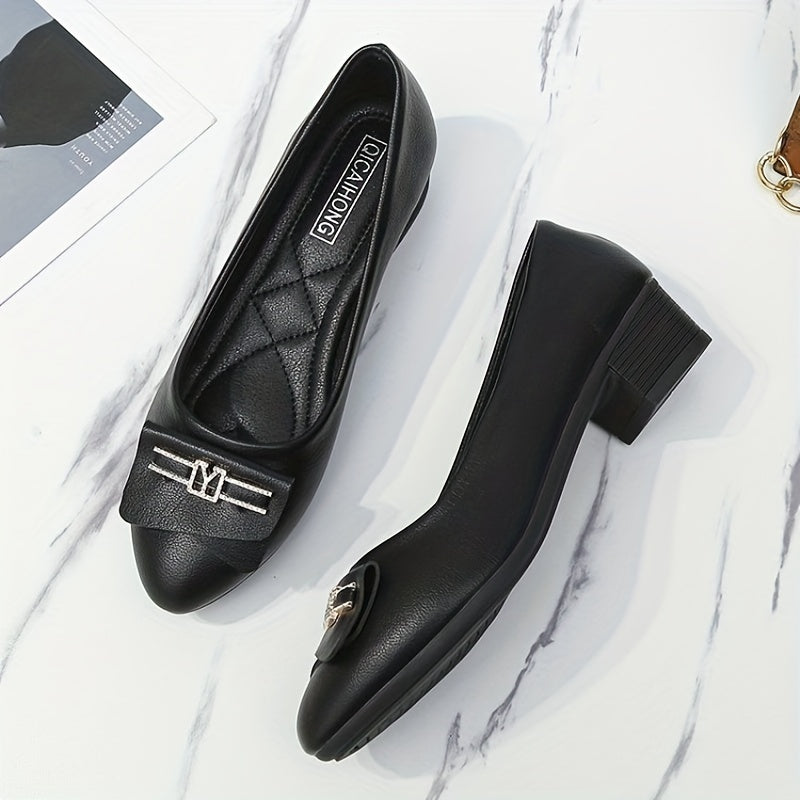 Women's Block Heel Court Pumps Soft Sole Slip On Low Heels