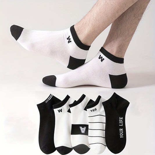5 Pairs Print Casual Sports Socks Men's Crew Socks