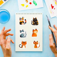 50 Pack Cartoon Cat Stickers Self Adhesive Reusable Japanese Ins
