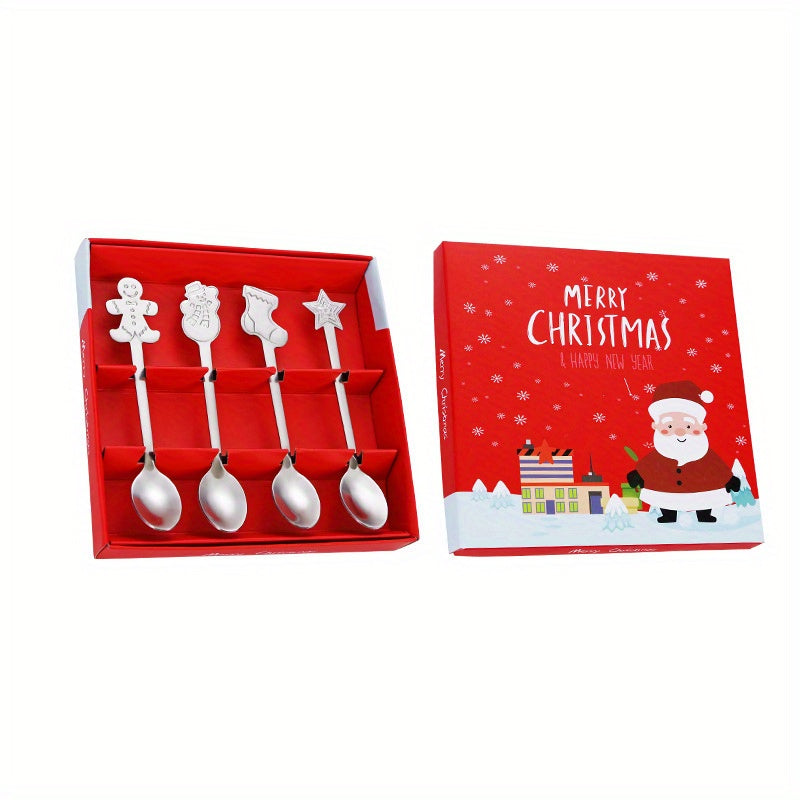 4pcs Christmas Spoon Creative Coffee Dessert Stainless Steel