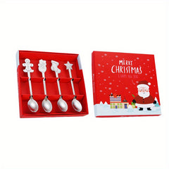 4pcs Christmas Spoon Creative Coffee Dessert Stainless Steel