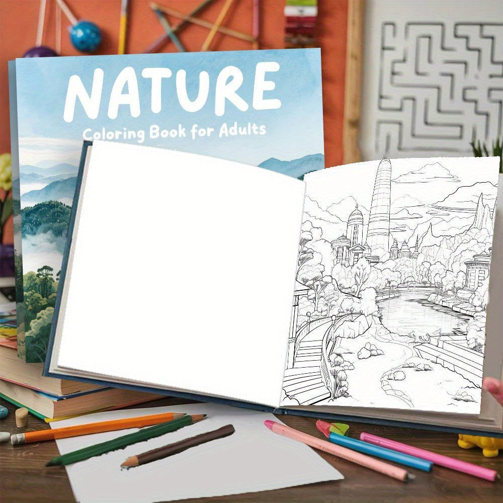 1pc 24 Page Natural Scenery Coloring Book for Adults - Relaxation Gift