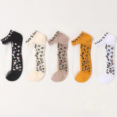 Leopard Basic Invisible Crew Socks Women's Summer Short Socks