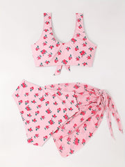  Floral Print Bikini & Cover Up Skirt Set