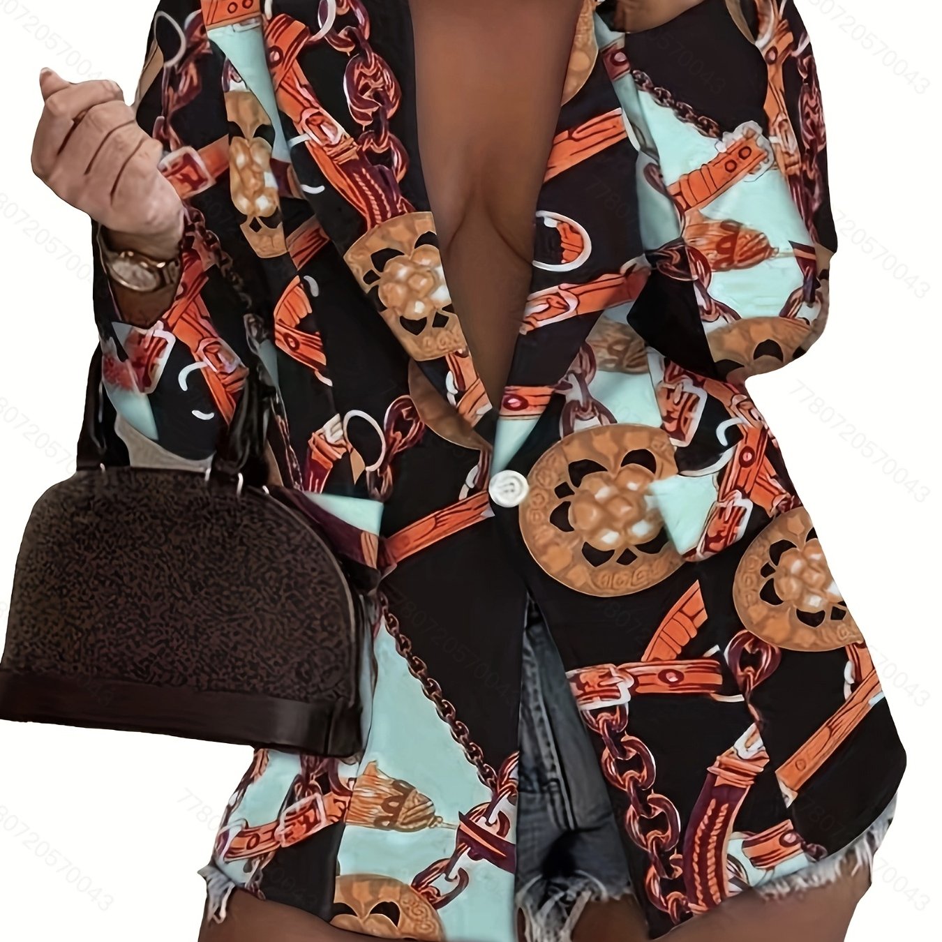  Women's Scarf Print Lapel Collar Blazer