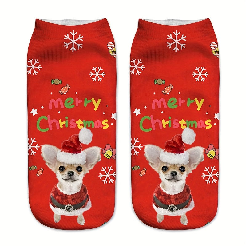Cartoon Cat Print Crew Socks 2 Pairs Women's Stockings
