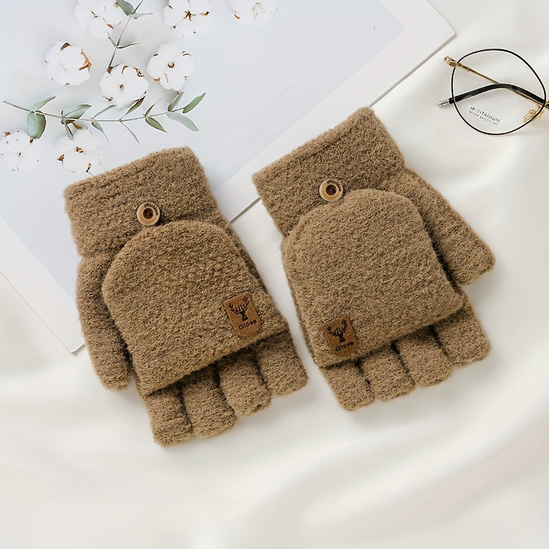 Men's Winter Windproof Gloves Half Finger Knitted Gloves