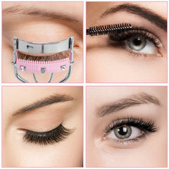 Long Lasting Eyelash Curlers Set with Built-In Comb and Eyebrow Brush
